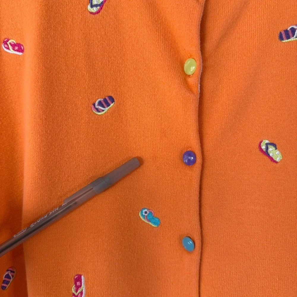 CJ Banks Orange Flip Flop Embroidered Cardigan Womens 2X Summer Beach Novelty